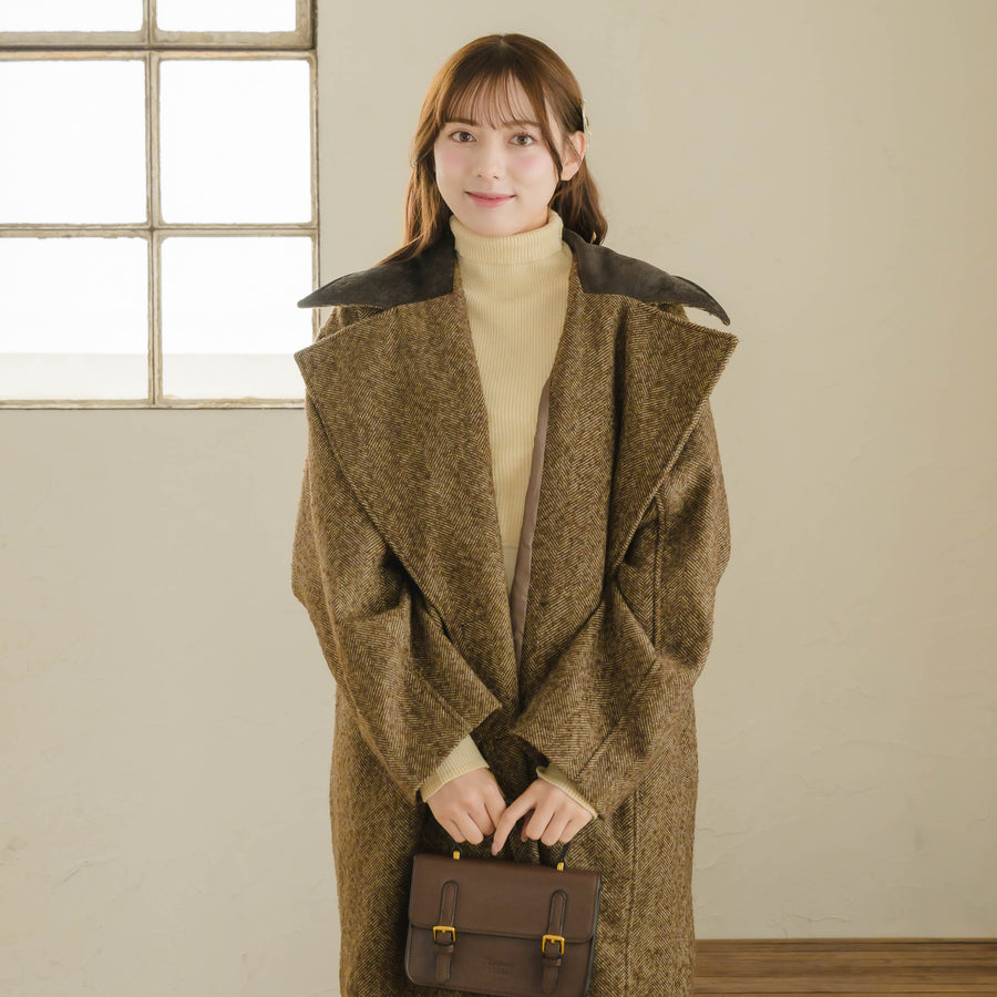 バイカラーヘリンボーンロングコート