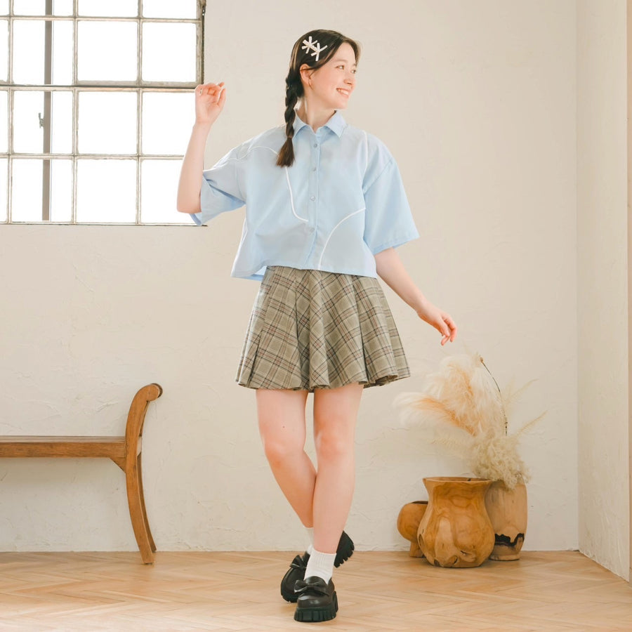 パイピングニュアンスシャツ