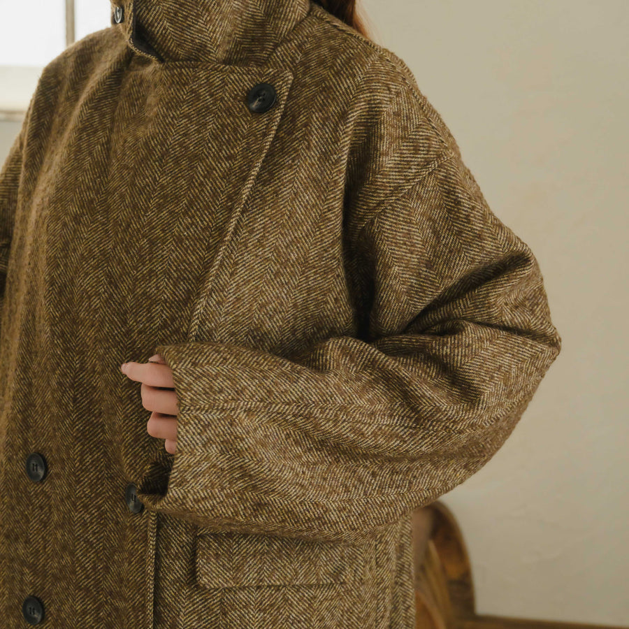 バイカラーヘリンボーンロングコート