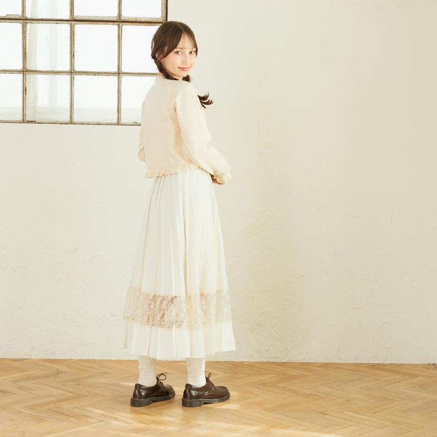 ノーカラーフリルカーディガン