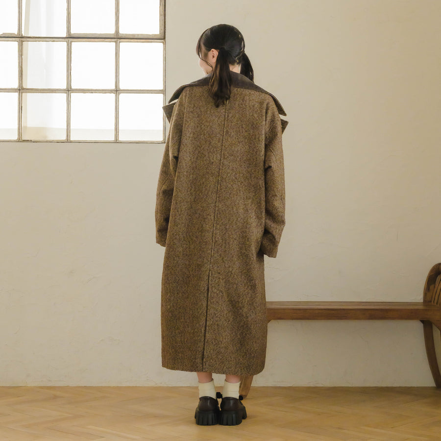 バイカラーヘリンボーンロングコート