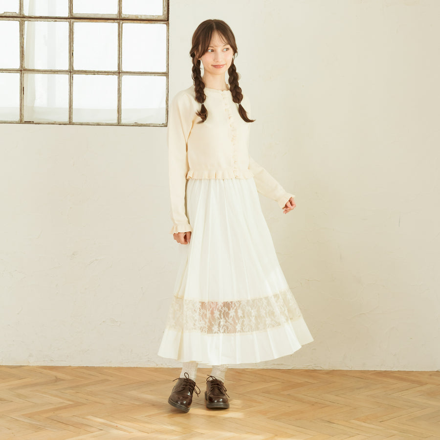 ノーカラーフリルカーディガン