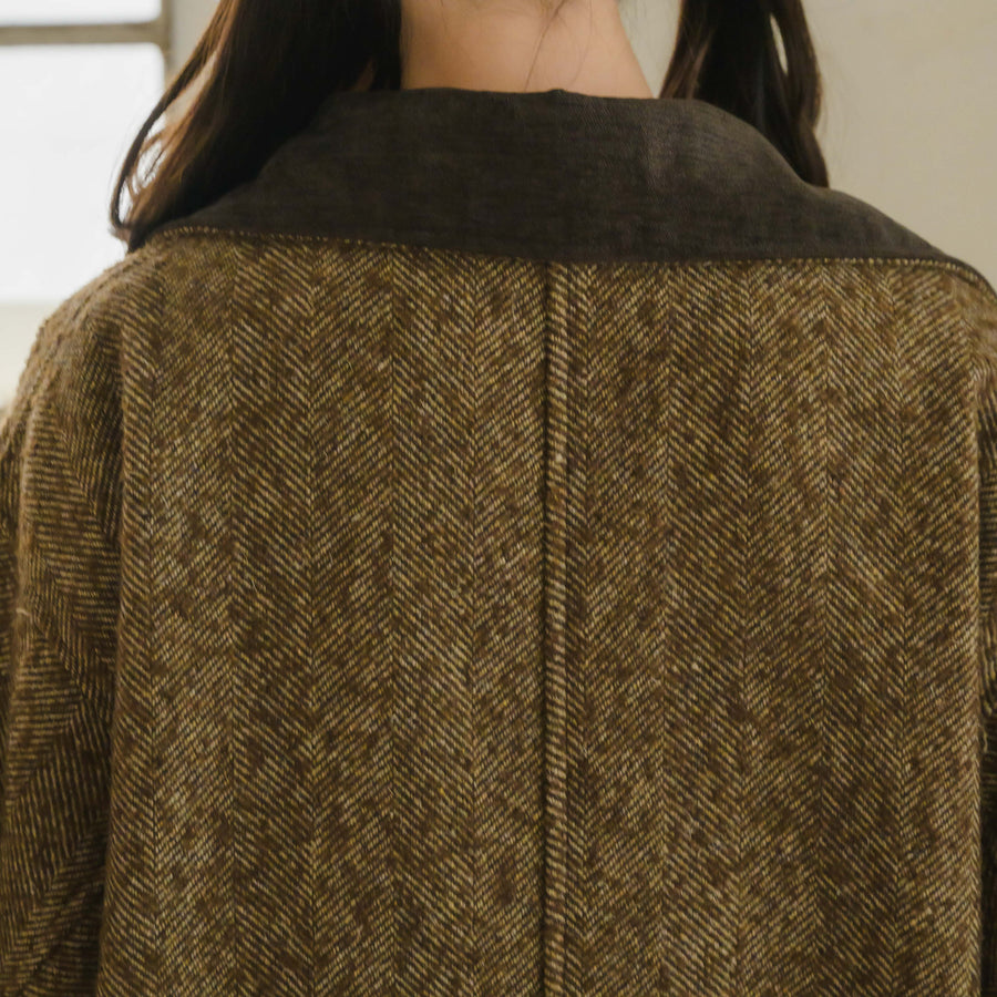 バイカラーヘリンボーンロングコート