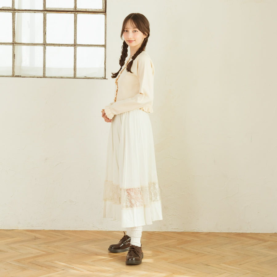 ノーカラーフリルカーディガン