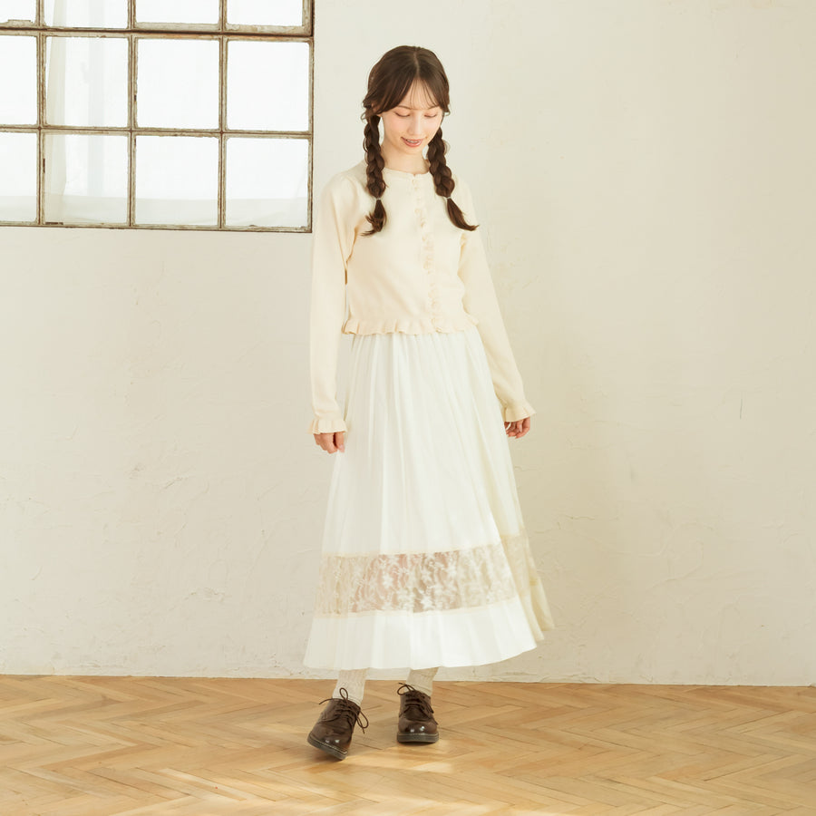 ノーカラーフリルカーディガン