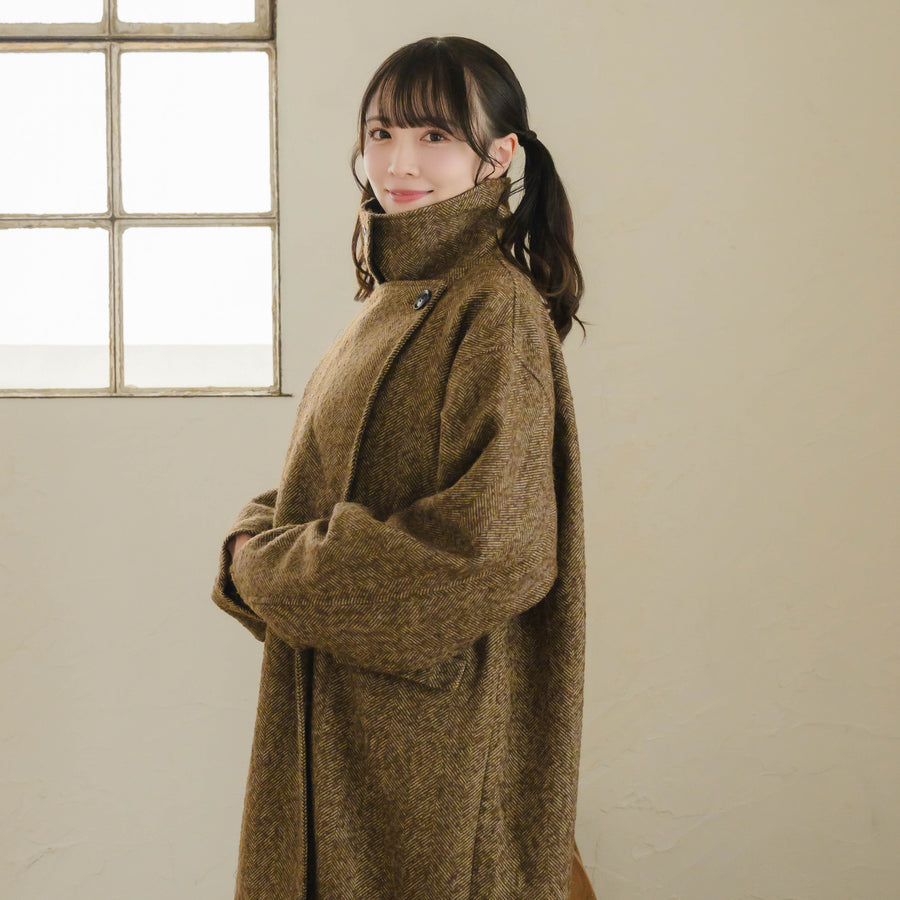 バイカラーヘリンボーンロングコート