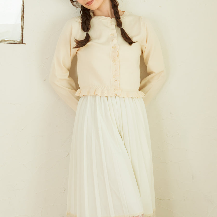 ノーカラーフリルカーディガン