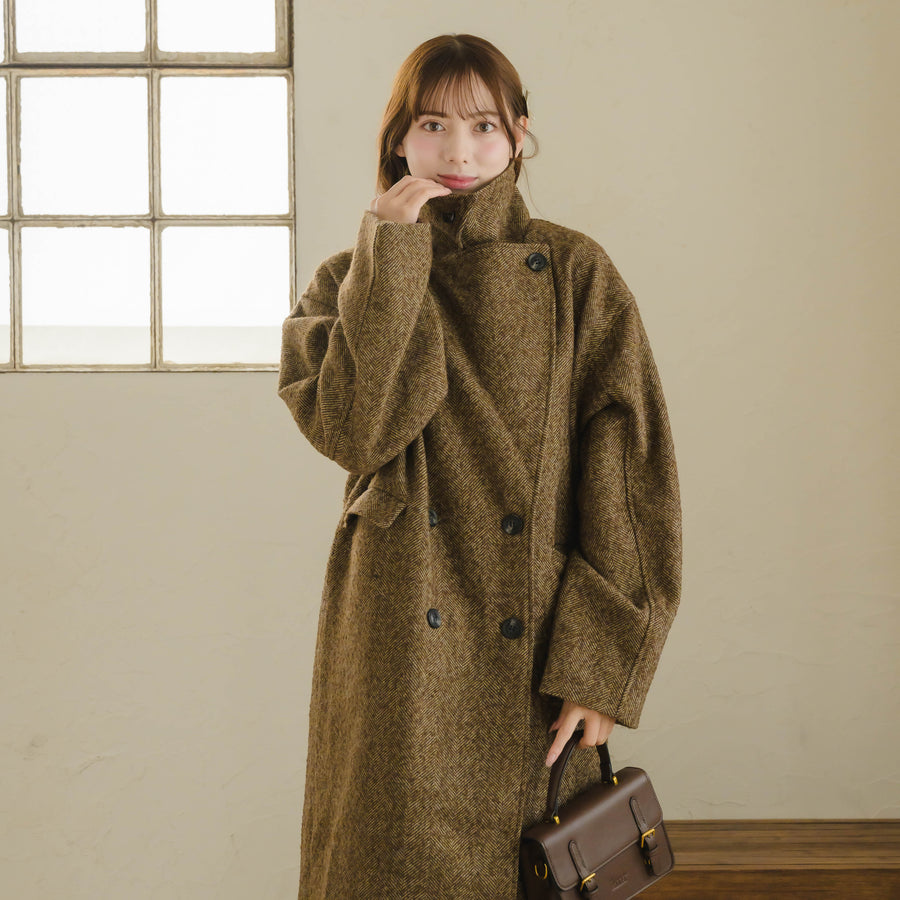 バイカラーヘリンボーンロングコート