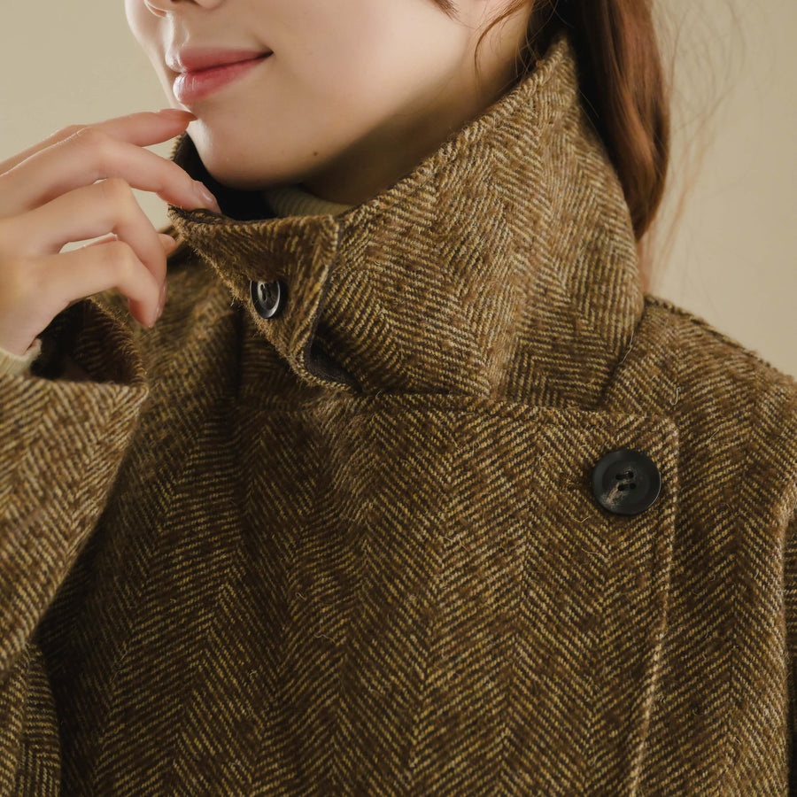 バイカラーヘリンボーンロングコート