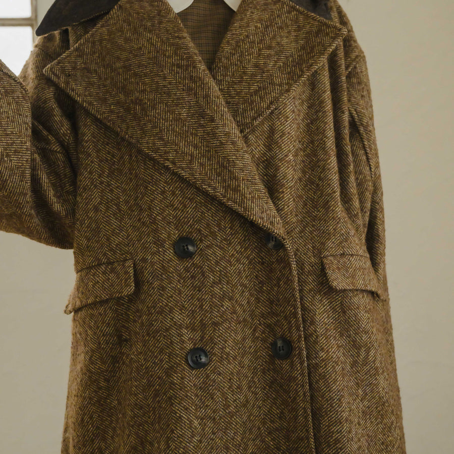 バイカラーヘリンボーンロングコート