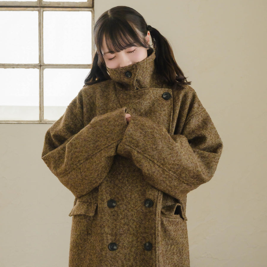 バイカラーヘリンボーンロングコート