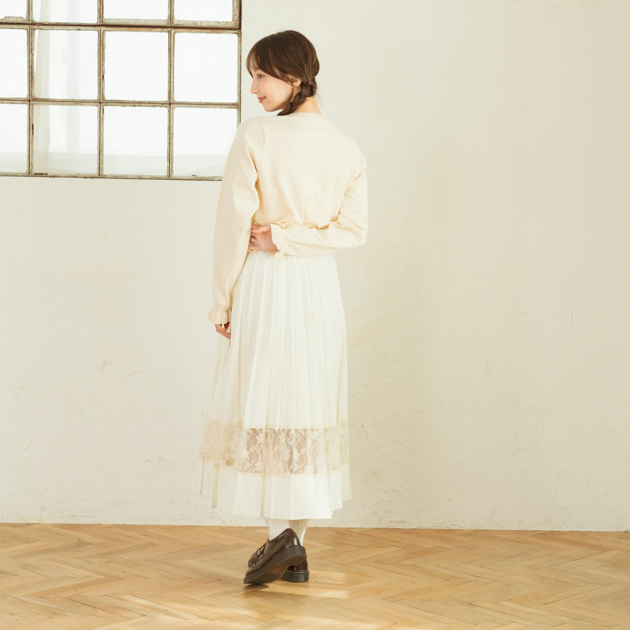 ノーカラーフリルカーディガン
