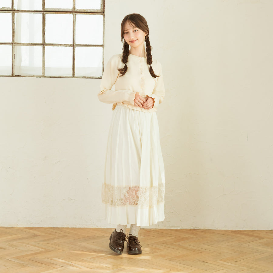 ノーカラーフリルカーディガン