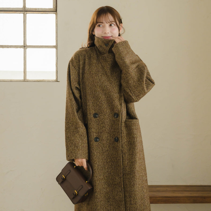 バイカラーヘリンボーンロングコート