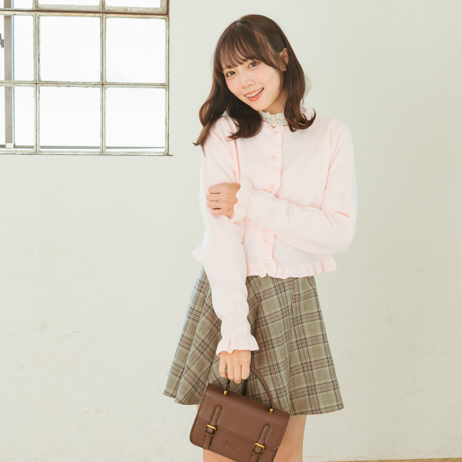 ノーカラーフリルカーディガン