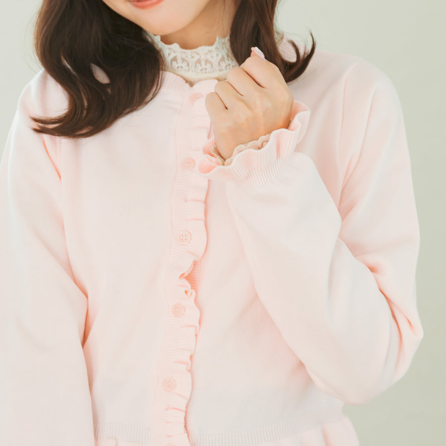 ノーカラーフリルカーディガン