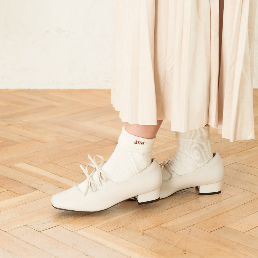 スクエアダブルリボンパンプス