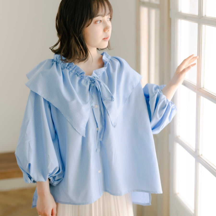 新品未使用☆yori ☆【2019 ss】チェック&ストライプフリルブラウス